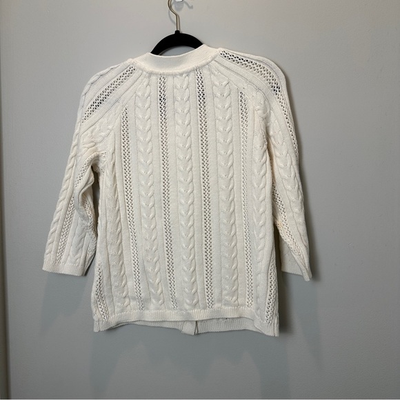 L. L. Bean Chunky Knit Cardigan Womens Size Small cotton cream 3/4 sleeve - Picture 4 of 4